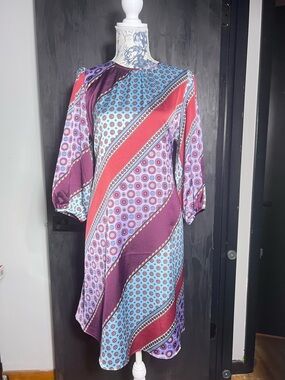 Ann Taylor Geo Stripe Belted Midi Multicolor Dress - Size 4 NWT